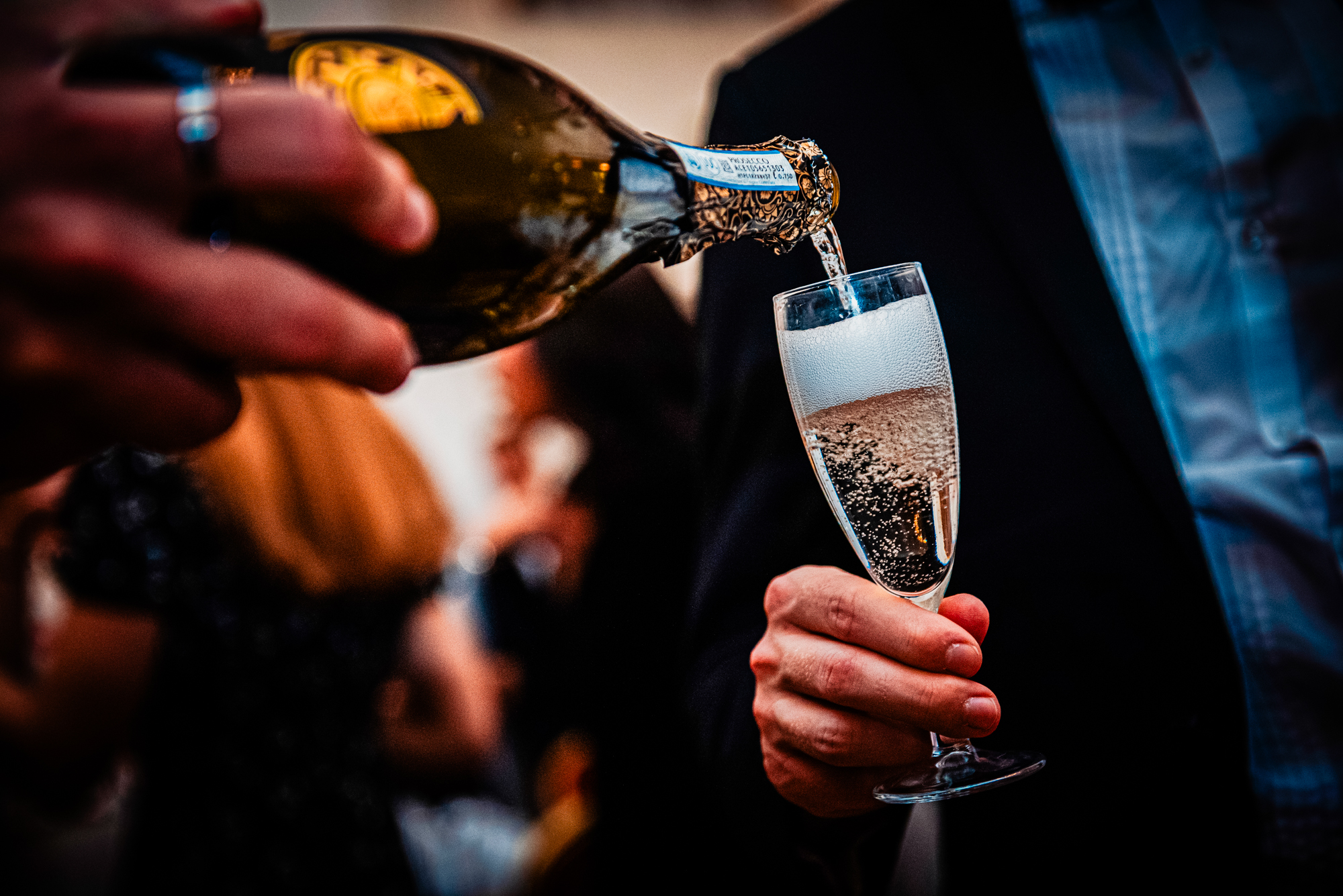 Champagne being poured into a flute during the Galenicals Awards celebration in Bristol.