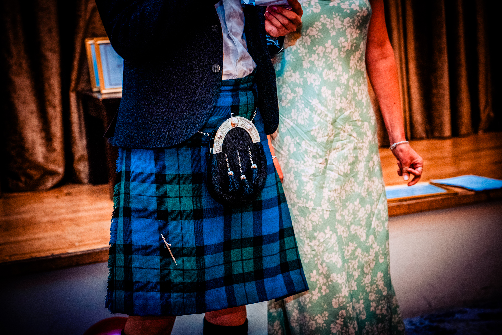 Detail of a traditional Scottish kilt during the Galenicals Awards ceremony in Bristol.