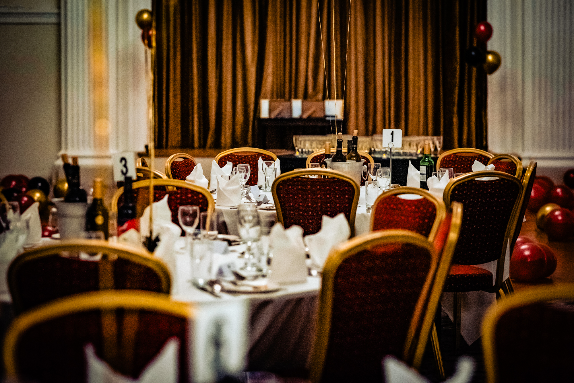 Dinner tables prepared for guests at the Galenicals Awards gala dinner in Bristol.