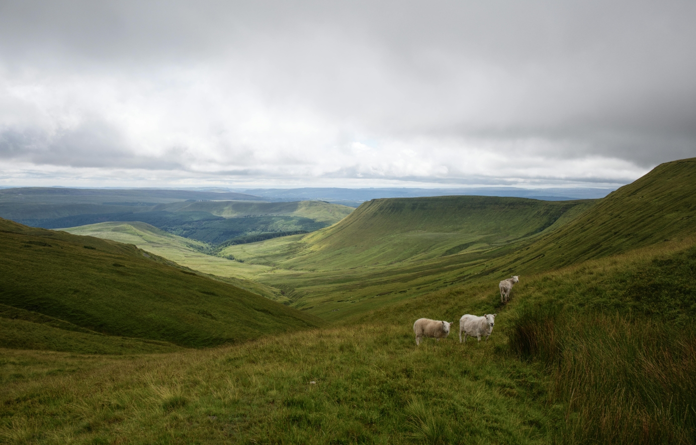 Rolling green hills of the Brecon Beacons, a stunning spot for adventurous couples eloping in the UK.