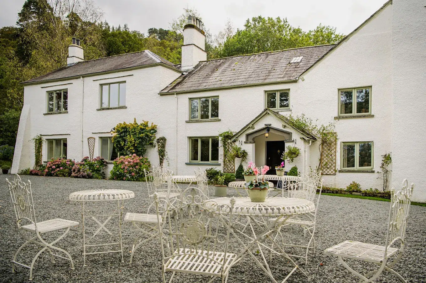 Elegant white country house wedding venue in the Lake District, Cote How, popular for couples eloping in the UK.