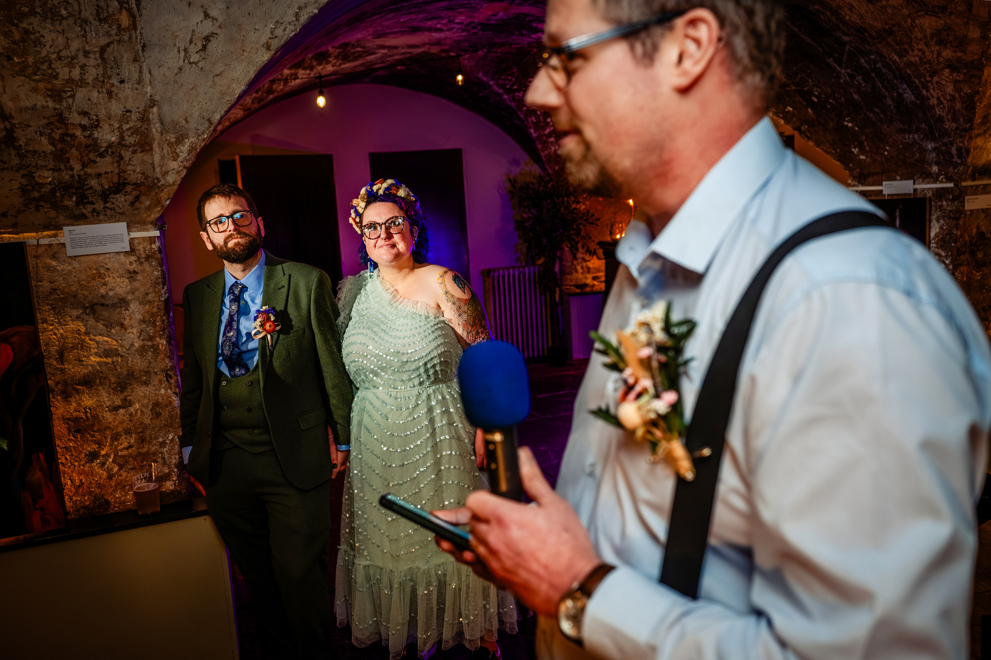 Close up of a wedding guest during speeches at the Mount Without
