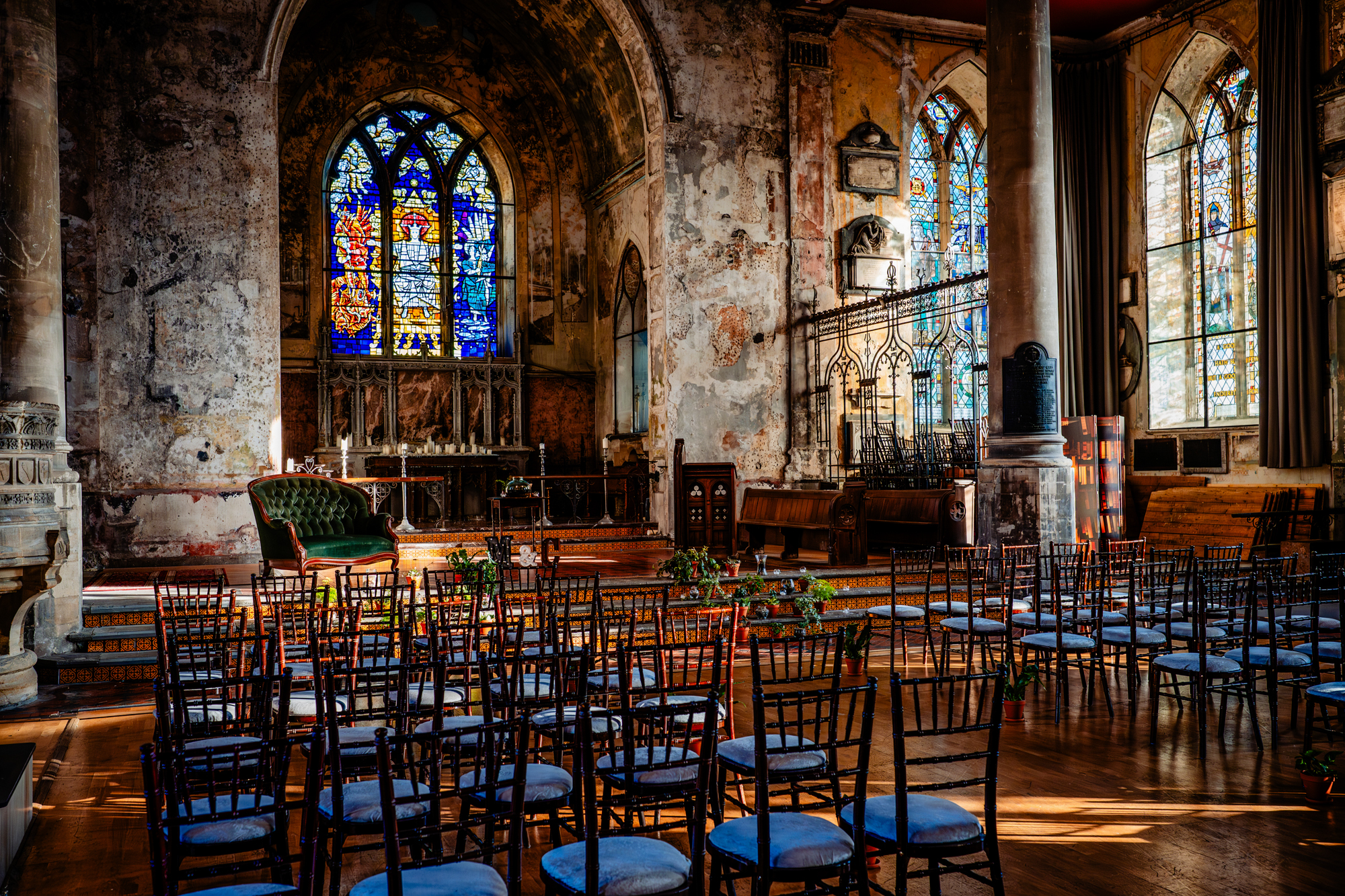 Ceremony space with chairs and altar styling inside Mount Without Bristol Bristol venue.