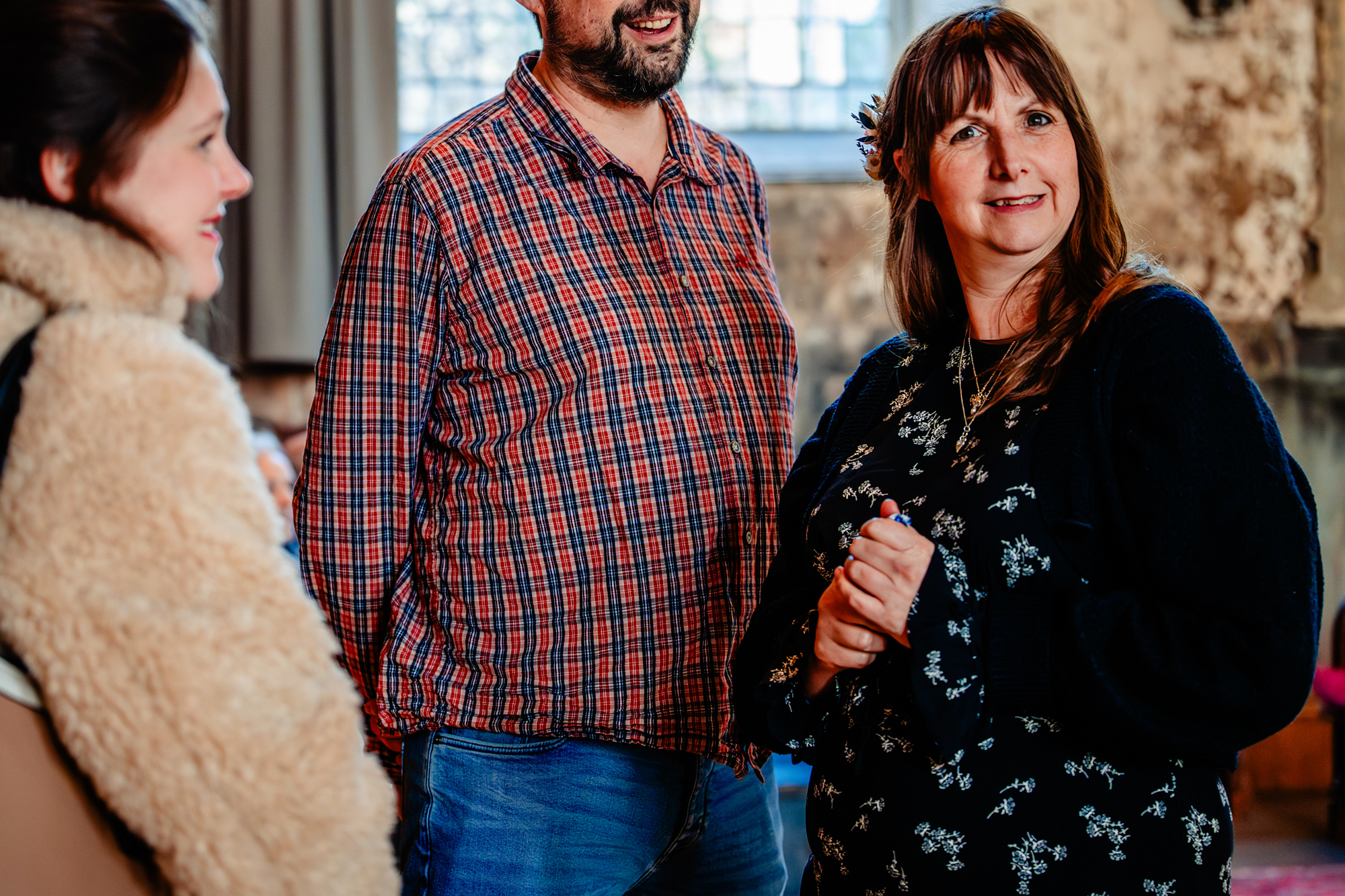 Guests chatting casually during drinks reception at Mount Without Bristol wedding.