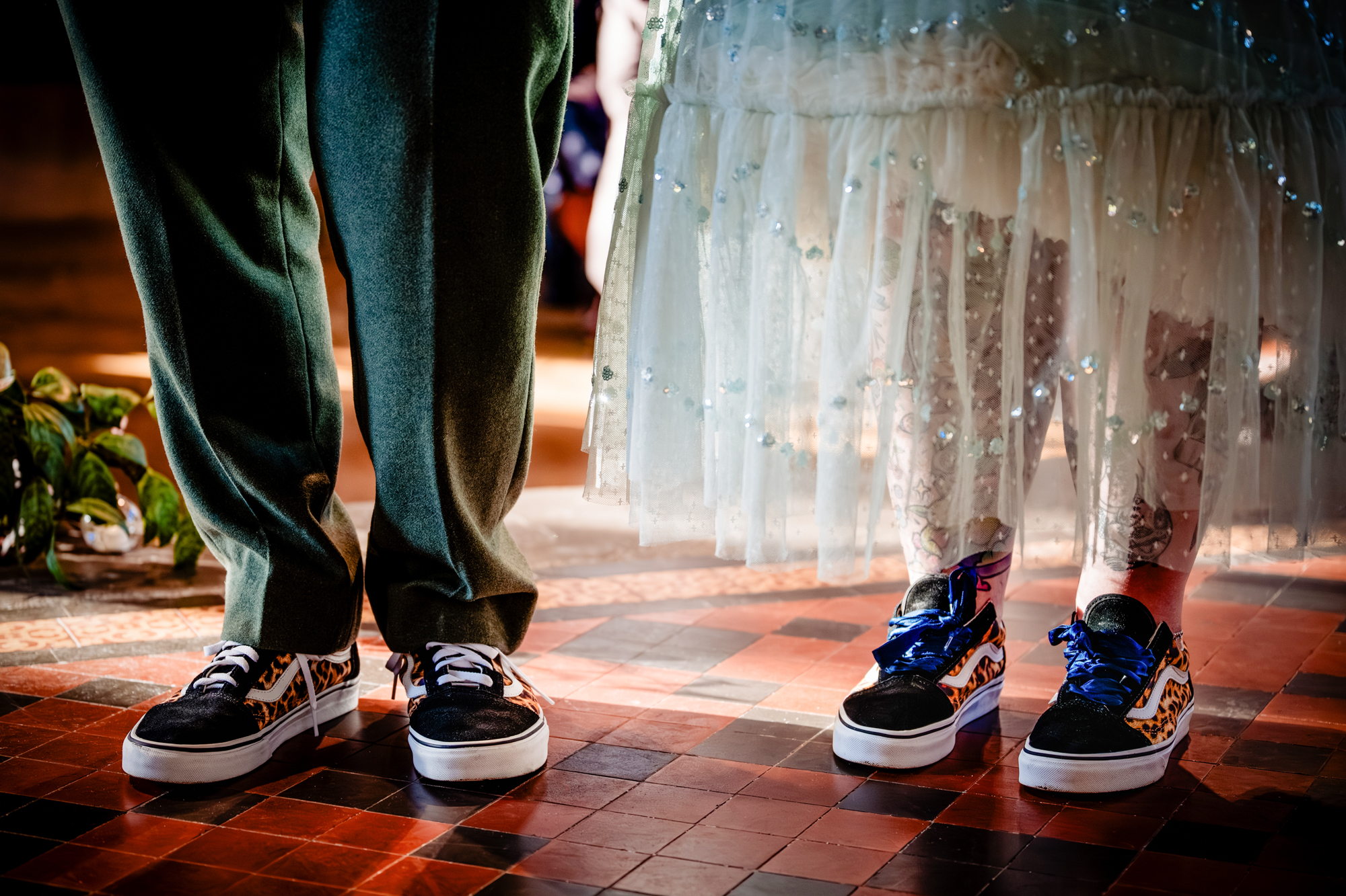 Couple wearing Vans trainers during wedding ceremony at The Mount Without Bristol.