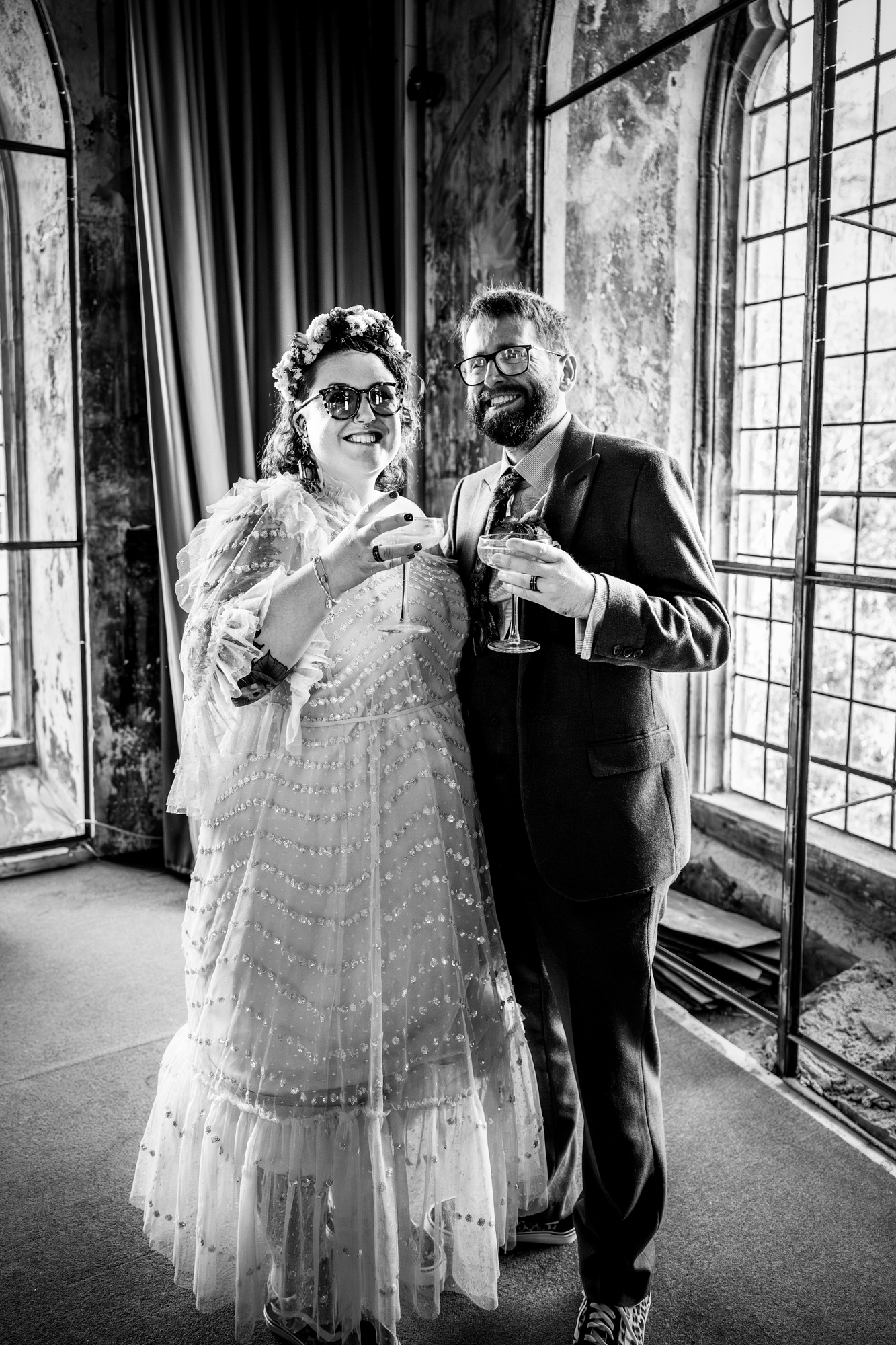 Couple by large windows at The Mount Without Bristol.